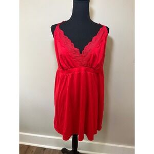 Cacique Sleep Red Lace Trim Chemise Nightgown Plus Size 18/20 Racerback Lingerie